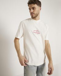 River Island - Ecru Regular Fit Graphic Sports T-shirt - Lyst