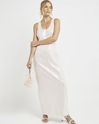 River Island - Pink Sequin Scoop Neck Slip Maxi Dress - Lyst