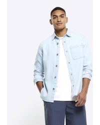River Island - Blue Regular Fit Denim Shirt - Lyst