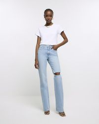 River Island - Blue High Waist Stove Pipe Straight Leg Jeans - Lyst