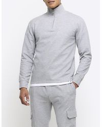 River Island - Grey Slim Fit Textured Funnel Sweatshirt - Lyst