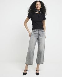 River Island - Grey Relaxed Straight Fit Cropped Jeans - Lyst