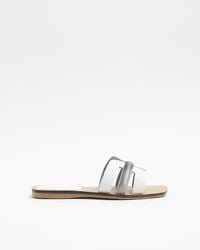 River Island - Leather Flat Sandals - Lyst