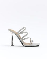 River Island - Silver Wide Fit Glittered Heeled Mule Sandals - Lyst
