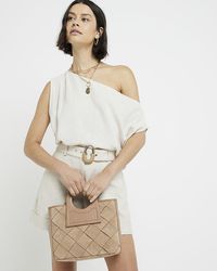 River Island - Brown Circle Handle Leather Tote Bag - Lyst