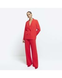 River Island - Red Elasticated Wide Leg Trousers - Lyst