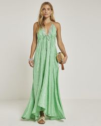 River Island - Green Embellished Plunge Beach Maxi Dress - Lyst