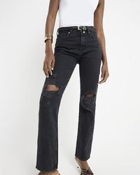 River Island - Black Relaxed Stove Straight Ripped Jeans - Lyst