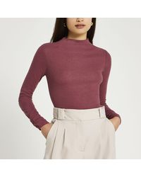 River Island - Pink Long Sleeve High Neck Top - Lyst