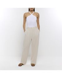 River Island - Wide Leg Trousers With Linen - Lyst