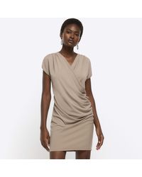River Island - Brown Drape Wrap Bodycon Mini Dress - Lyst