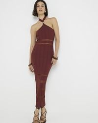 River Island - Brown Knitted Knot Front Bodycon Midi Dress - Lyst