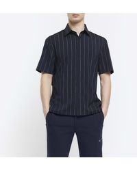 River Island - Navy Regular Fit Striped Short Sleeve Shirt - Lyst