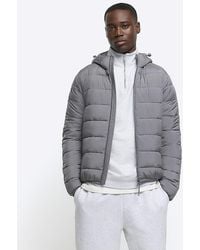River Island - Hooded Puffer Jacket - Lyst