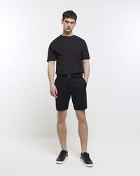 River Island - Black Regular Fit Belted Chino Shorts - Lyst