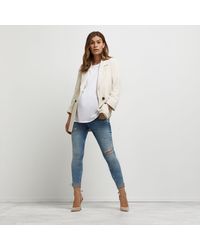 River Island Blue Ripped Mid Rise Maternity Skinny Jeans