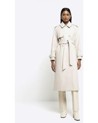 River Island - Brown Belted Longline Trench Coat - Lyst