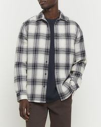 River Island - White Slim Fit Waffle Textured Check Shirt - Lyst