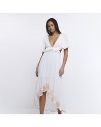 River Island - White Embroidered Cut Out Beach Midi Dress - Lyst