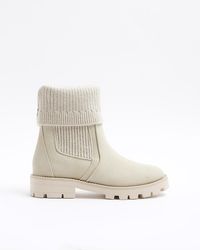 River Island - Cream Nubuck Rib Sock Chelsea Boots - Lyst