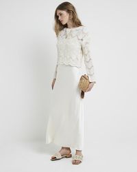 River Island - Cream Crochet Hybrid 2 In 1 Dress - Lyst