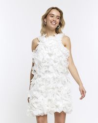 River Island - White Ruffle Detail Shift Mini Dress - Lyst