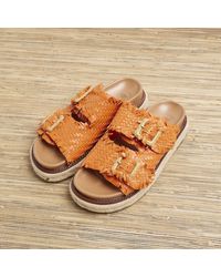 River Island - Orange Leather Woven Buckle Sandals - Lyst