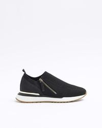 River Island - Black Wide Fit Knit Side Zip Trainers - Lyst