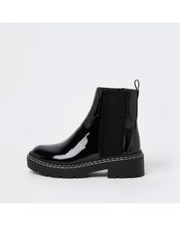 River Island Black Wide Fit Patent Chelsea Boots