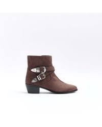 River Island - Brown Suedette Western Ankle Boots - Lyst