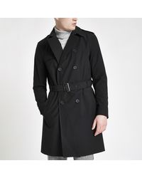 River Island - Double Breasted Belted Trench Coat - Lyst