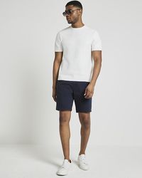 River Island - Navy Slim Fit Casual Chino Shorts - Lyst