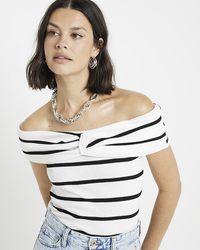 River Island - White Stripe Knot Front Bandeau Top - Lyst