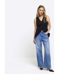 River Island - Petite Blue Relaxed Straight Jeans - Lyst