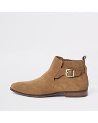 River Island - Suede Buckle Chelsea Boots - Lyst