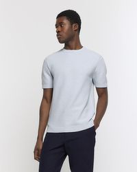 River Island - Blue Slim Fit Textured Knit T-shirt - Lyst