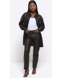 River Island - Petite Brown Faux Leather Straight Trousers - Lyst