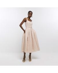 River Island - Pink Textured Prom Swing Midi Dress - Lyst