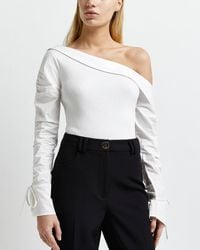 River Island Petite White Knitted One Shoulder Top