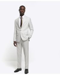 River Island - Ecru Slim Fit Textured Suit Trousers - Lyst