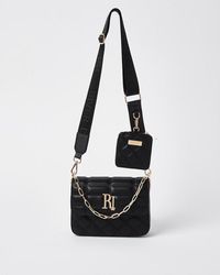 River Island - Black Ri Quilted Cross Body Bag And Pochette - Lyst
