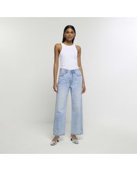 River Island - Blue High Waisted Crop Relaxed Straight Jeans - Lyst