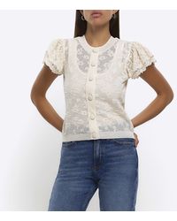 River Island - Lace Frill Sleeve Blouse - Lyst