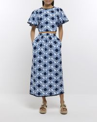 River Island - Print Maxi Skirt With Linen - Lyst