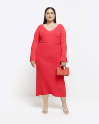 River Island - Plus Red Knit Rib Jumper Maxi Dress - Lyst