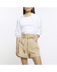 River Island - Tie Front High Waisted Shorts - Lyst