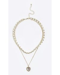 River Island - Gold Heart Chain Layered Necklace - Lyst