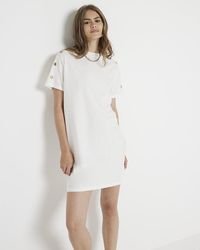 River Island - White Eyelet T-shirt Mini Dress - Lyst