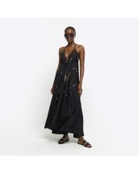 River Island - Black Embellished Plunge Beach Maxi Dress - Lyst