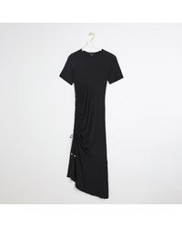 River Island - Black Ruched Side T-shirt Midi Dress - Lyst